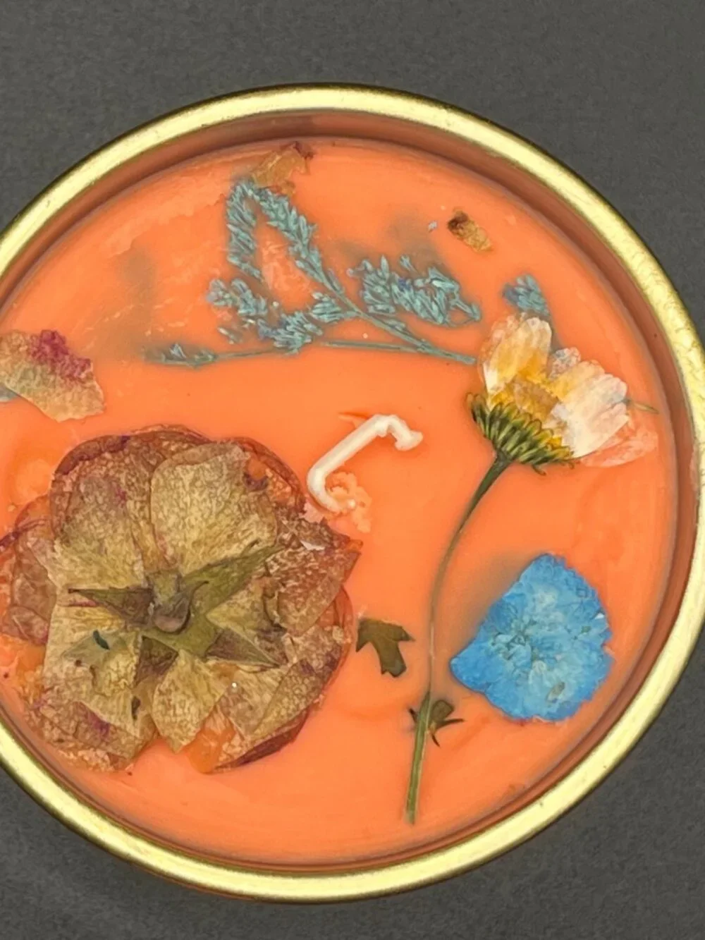 Orange Floral Soy Candle in Gold-Rimmed Snowflake Glass Tumbler